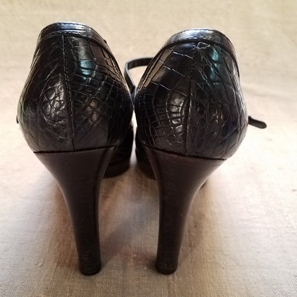 Ralph Lauren Collection Crocodile/Alligator Mary Jane Heels Shoes~Black Genuine - Picture 6 of 11
